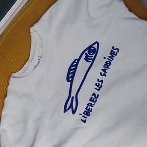 Clare V x Gjusta Liberez Les Sardines Organic Cotton Sweatshirt Size M